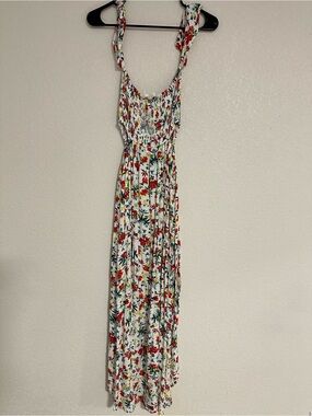 Lush White Maxi Dress with Red & Yellow Floral Print